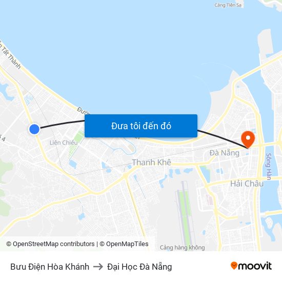 Bưu Điện Hòa Khánh to Đại Học Đà Nẵng map