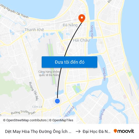 Dệt May Hòa Thọ Đường Ông Ích Đường to Đại Học Đà Nẵng map