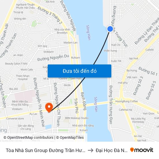 Tòa Nhà Sun Group Đường Trần Hưng Đạo to Đại Học Đà Nẵng map