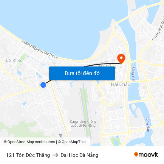 121 Tôn Đức Thắng to Đại Học Đà Nẵng map