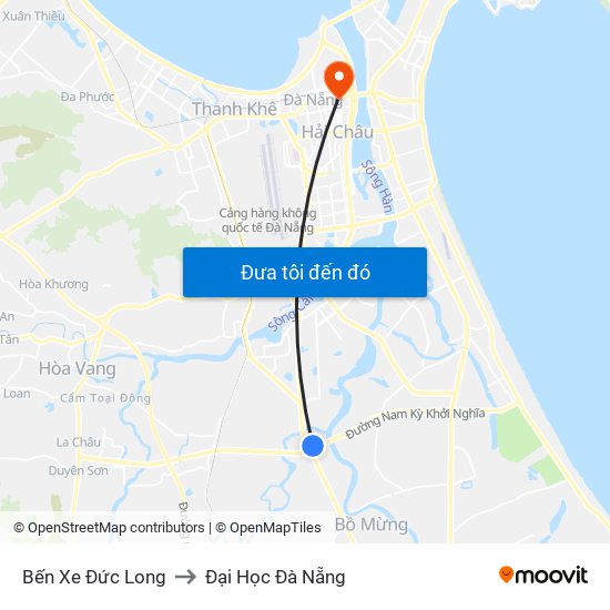 Bến Xe Đức Long to Đại Học Đà Nẵng map