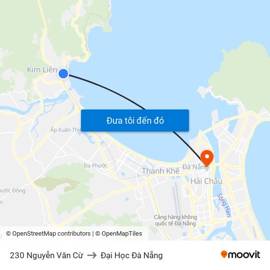 230 Nguyễn Văn Cừ to Đại Học Đà Nẵng map