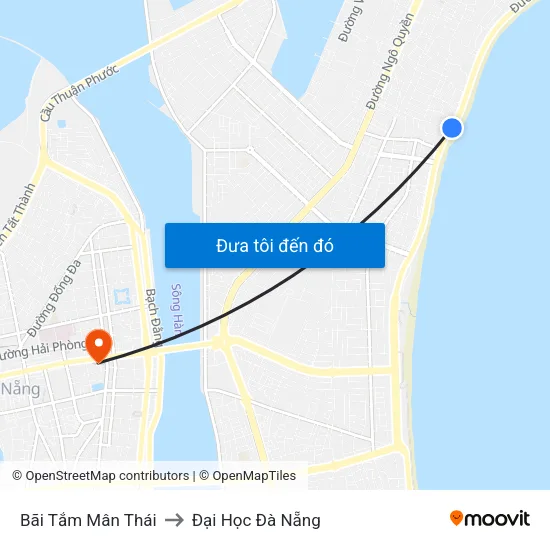 Bãi Tắm Mân Thái to Đại Học Đà Nẵng map