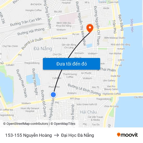 153-155 Nguyễn Hoàng to Đại Học Đà Nẵng map