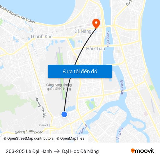 203-205 Lê Đại Hành to Đại Học Đà Nẵng map