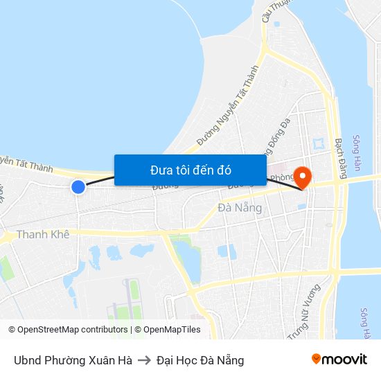 Ubnd Phường Xuân Hà to Đại Học Đà Nẵng map