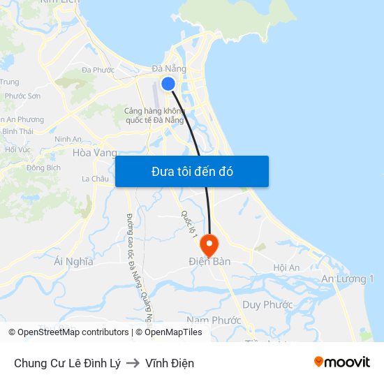 Chung Cư Lê Đình Lý to Vĩnh Điện map