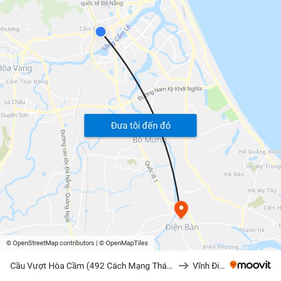 Cầu Vượt Hòa Cầm (492 Cách Mạng Tháng 8) to Vĩnh Điện map