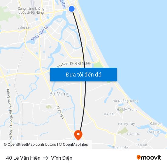 40 Lê Văn Hiến to Vĩnh Điện map