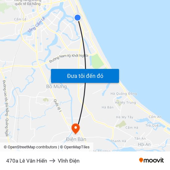 470a Lê Văn Hiến to Vĩnh Điện map