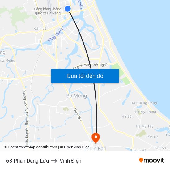 68 Phan Đăng Lưu to Vĩnh Điện map