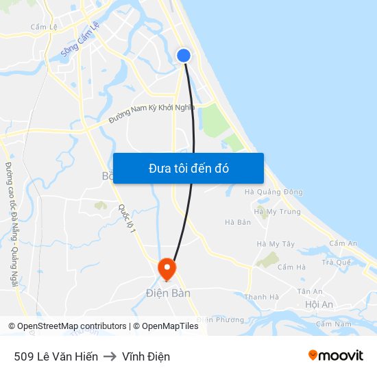 509 Lê Văn Hiến to Vĩnh Điện map
