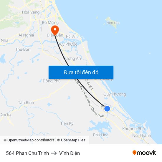 564 Phan Chu Trinh to Vĩnh Điện map