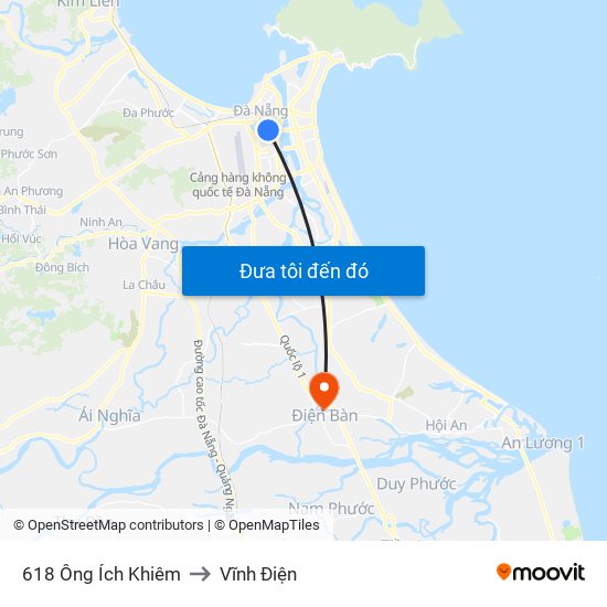 618 Ông Ích Khiêm to Vĩnh Điện map