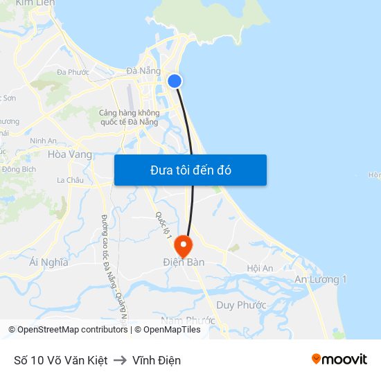 Số 10 Võ Văn Kiệt to Vĩnh Điện map