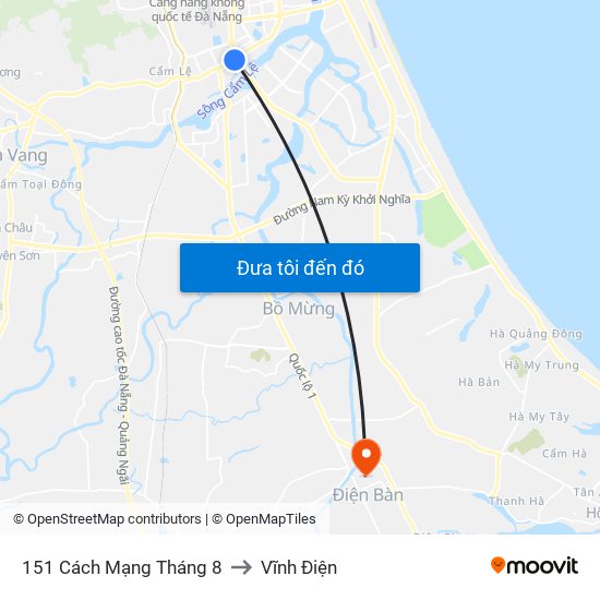 151 Cách Mạng Tháng 8 to Vĩnh Điện map