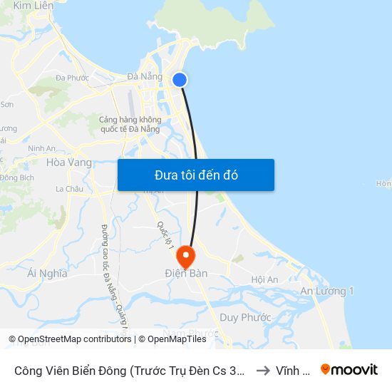 Công Viên Biển Đông (Trước Trụ Đèn Cs 3012 – T9 Vng) to Vĩnh Điện map