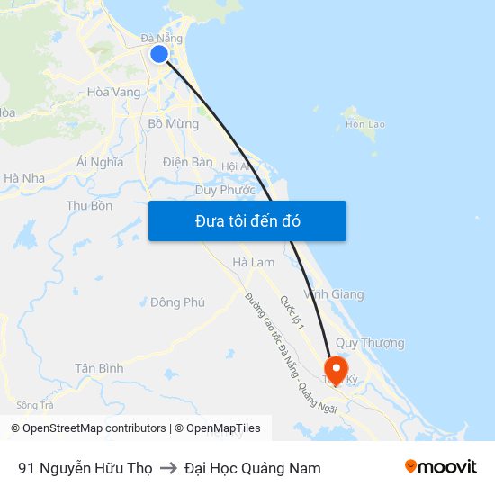 91 Nguyễn Hữu Thọ to Đại Học Quảng Nam map