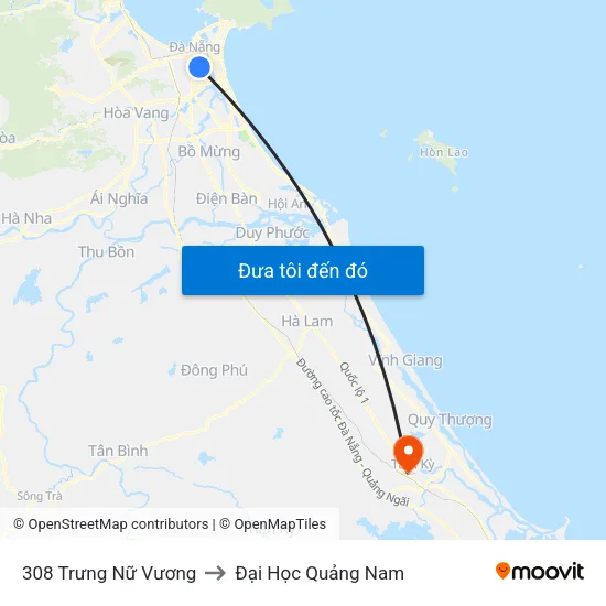 308 Trưng Nữ Vương to Đại Học Quảng Nam map