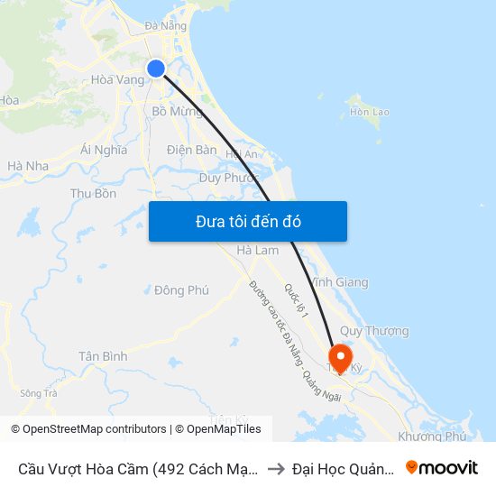 Cầu Vượt Hòa Cầm (492 Cách Mạng Tháng 8) to Đại Học Quảng Nam map
