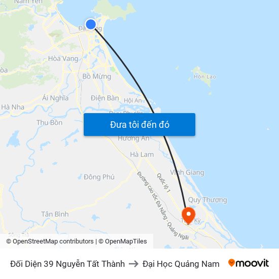 Đối Diện 39 Nguyễn Tất Thành to Đại Học Quảng Nam map