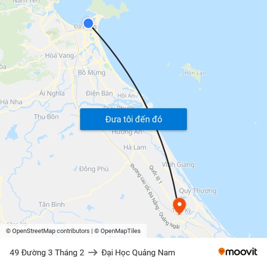 49 Đường 3 Tháng 2 to Đại Học Quảng Nam map