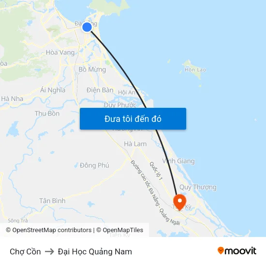 Chợ Cồn to Đại Học Quảng Nam map