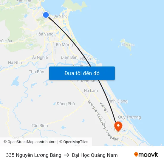 335  Nguyễn Lương Bằng to Đại Học Quảng Nam map