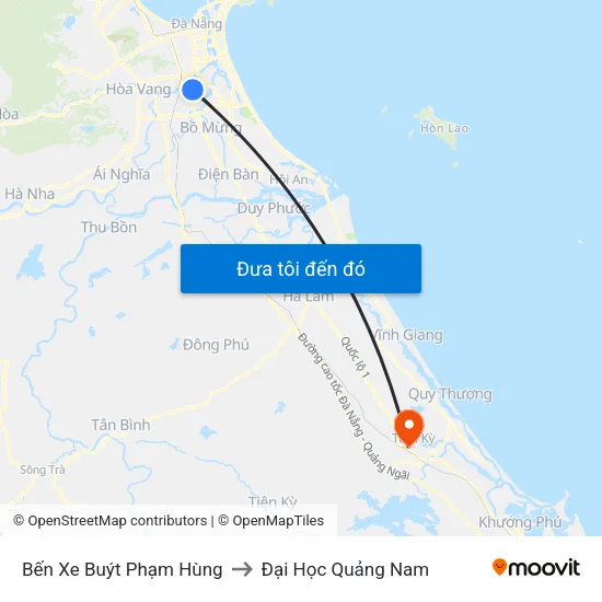 Bến Xe Buýt Phạm Hùng to Đại Học Quảng Nam map