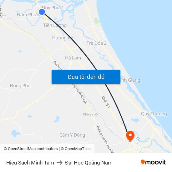 Hiệu Sách Minh Tâm to Đại Học Quảng Nam map