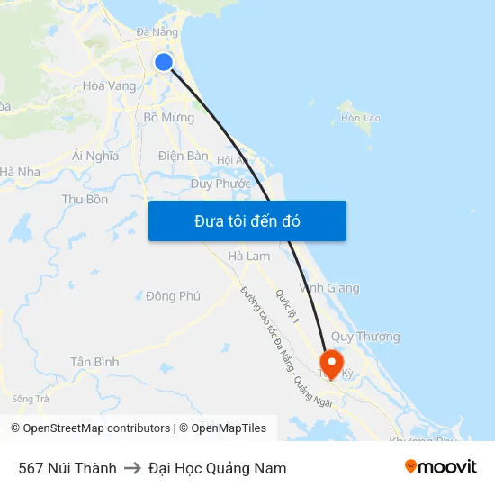 567 Núi Thành to Đại Học Quảng Nam map