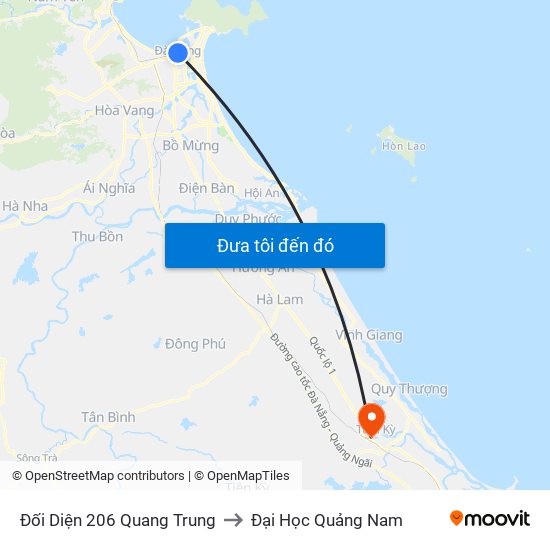 Đối Diện 206 Quang Trung to Đại Học Quảng Nam map