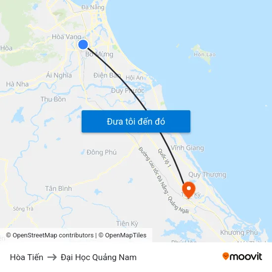 Hòa Tiến to Đại Học Quảng Nam map
