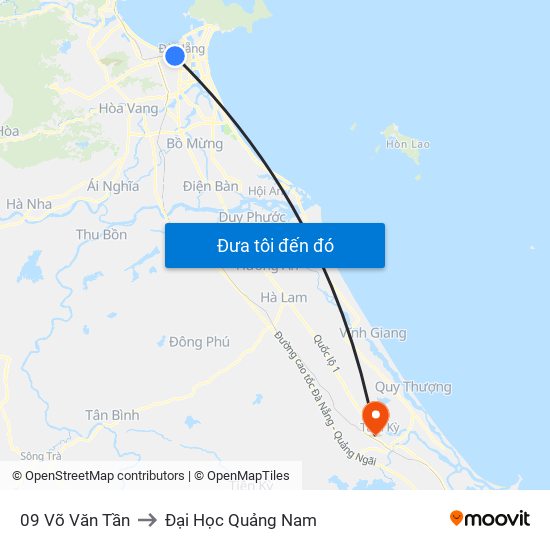 09 Võ Văn Tần to Đại Học Quảng Nam map