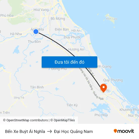 Bến Xe Buýt Ái Nghĩa to Đại Học Quảng Nam map
