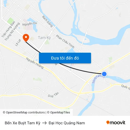 Bến Xe Buýt Tam Kỳ to Đại Học Quảng Nam map