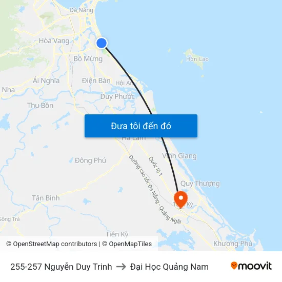 255-257 Nguyễn Duy Trinh to Đại Học Quảng Nam map