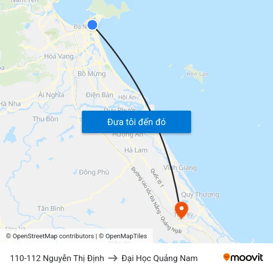 110-112 Nguyễn Thị Định to Đại Học Quảng Nam map