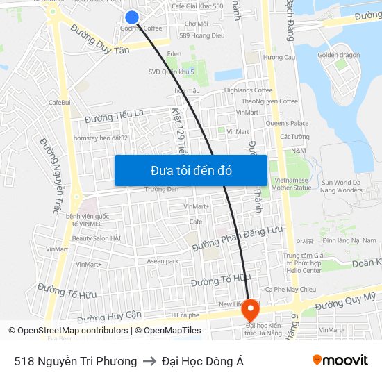 518 Nguyễn Tri Phương to Đại Học Dông Á map
