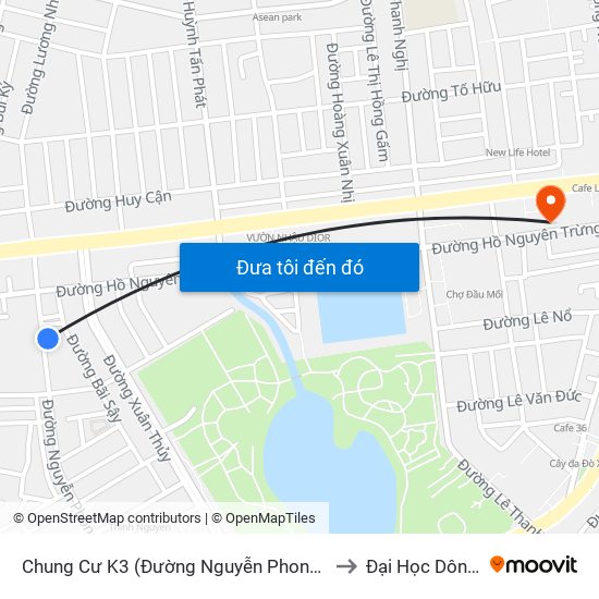Chung Cư K3 (Đường Nguyễn Phong Sắc) to Đại Học Dông Á map