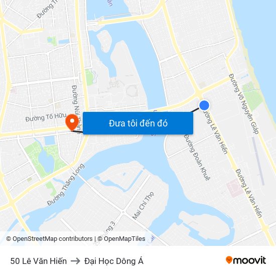 50 Lê Văn Hiến to Đại Học Dông Á map