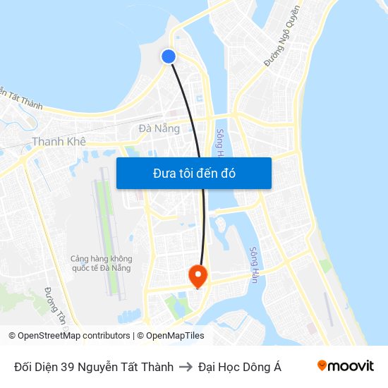 Đối Diện 39 Nguyễn Tất Thành to Đại Học Dông Á map