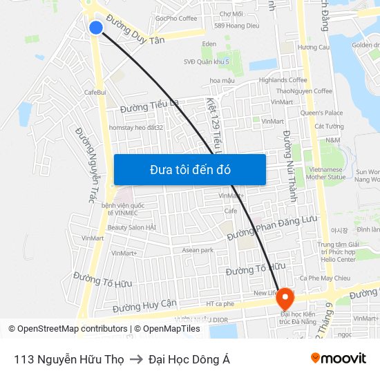 113 Nguyễn Hữu Thọ to Đại Học Dông Á map