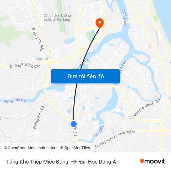 Tổng Kho Thép Miếu Bông to Đại Học Dông Á map