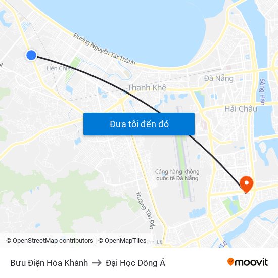 Bưu Điện Hòa Khánh to Đại Học Dông Á map