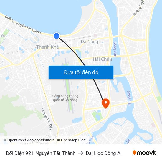 Đối Diện 921 Nguyễn Tất Thành to Đại Học Dông Á map