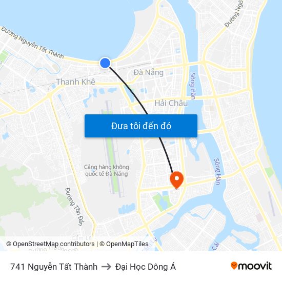 741 Nguyễn Tất Thành to Đại Học Dông Á map