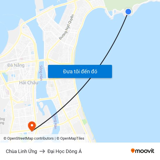 Chùa Linh Ứng to Đại Học Dông Á map