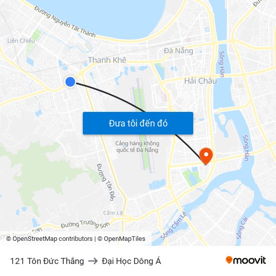 121 Tôn Đức Thắng to Đại Học Dông Á map