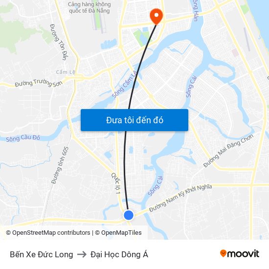 Bến Xe Đức Long to Đại Học Dông Á map